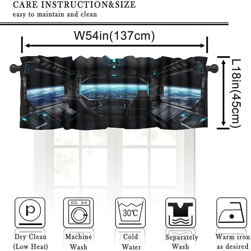 YSWOW Spaceship Valance Curtain Galaxy Futuristic Science Spacecraft Cabin Art Printed Valance for Kids Boys Bedroom Nursery Decor W54xL18in Fabric 1 Panel - Image 2